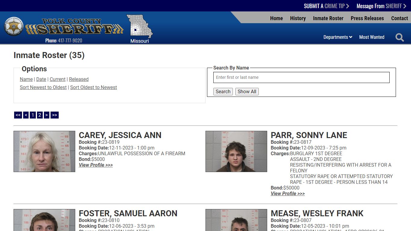 Current Inmates Booking Date Descending - Polk County Sheriff MO